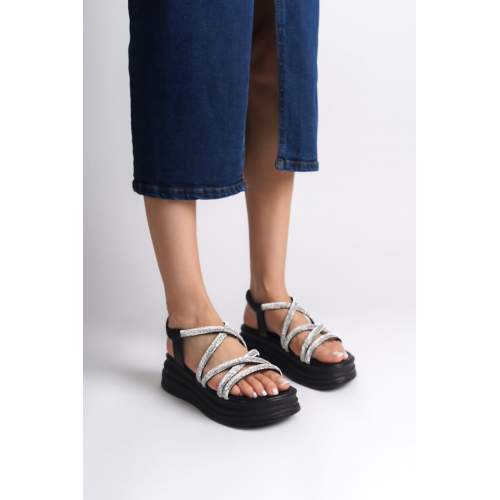 Lisinya948 Lastikli Taşlı Şeritli Ortopedik Taban Kadın Sandalet ST Siyah Lisinya948 Lastikli Taşlı Şeritli Ortopedik Taban Kadın Sandalet ST Siyah