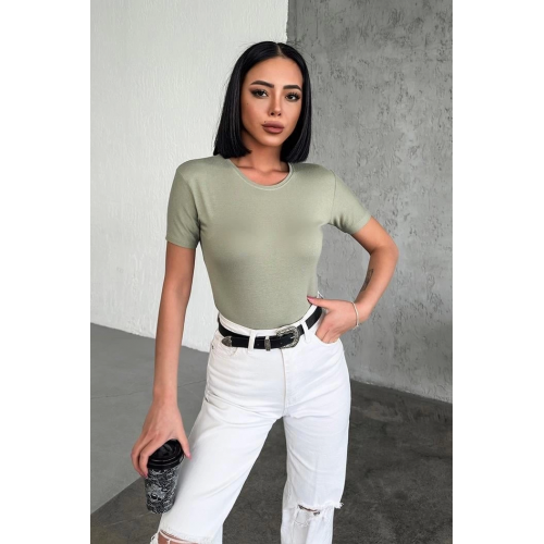 Rahat Ve Şık Kısa Kollu Bisiklet Yaka Likralı Viskon Penye Body Bebe Haki Rahat Ve Şık Kısa Kollu Bisiklet Yaka Likralı Viskon Penye Body Bebe Haki