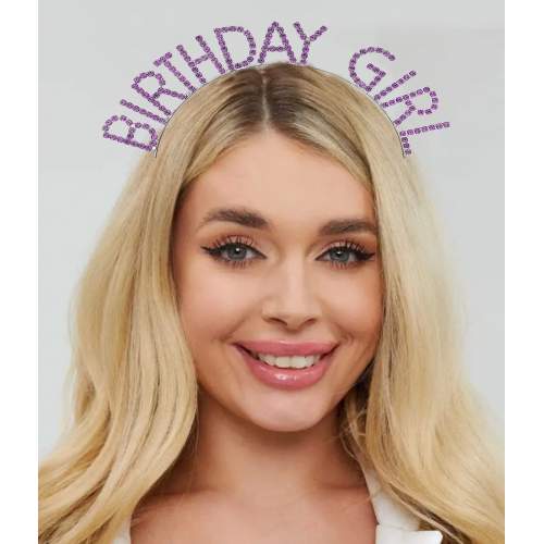 Mor Renk Kristal Taşlı Parlak Birthday Girl Yazılı Taç 16x17 cm