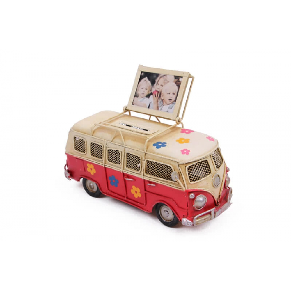 Vintage Tasarım Dekoratif Metal Minibüs Çerçeveli Ve Kumbaralı