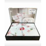 3D Nakışlı Çift Kişilik Saten Nevresim Takımı Luna Pudra