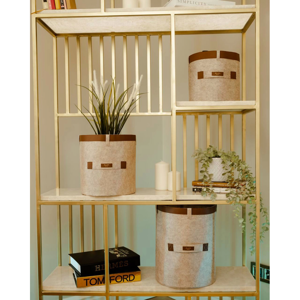 Deri Şeritli Yuvarlak Çok Amaçlı Düzenleyici Organizer Kutu Keçe Sepet (3lü Set) Deri Şeritli Yuvarlak Çok Amaçlı Düzenleyici Organizer Kutu Keçe Sepet (3lü Set)