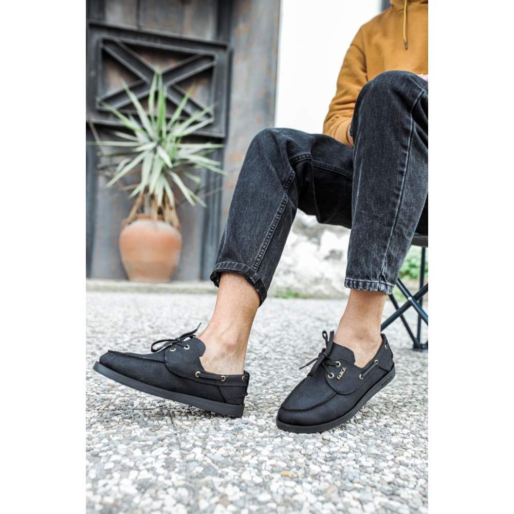 Mevsimlik Keten Ayakkabı  Siyah (Siyah Taban)