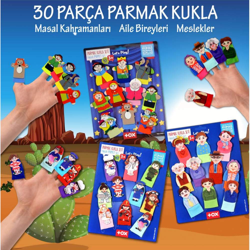 3 Set - 30 Parça Masal Kahramanları, Aile Bireyleri ve Meslekler Parmak Kukla 3 Set - 30 Parça Masal Kahramanları, Aile Bireyleri ve Meslekler Parmak Kukla