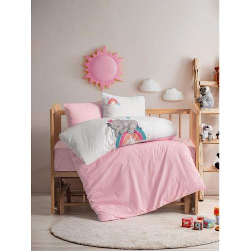 Punch Nakışlı Bebek Nevresim Takımı Lucky Pembe