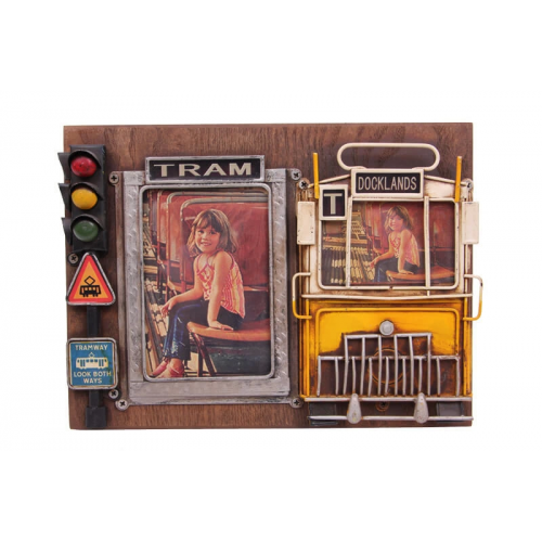 Vintage Tasarım Dekoratif Metal Çerçeve Tramvay Dekorlu