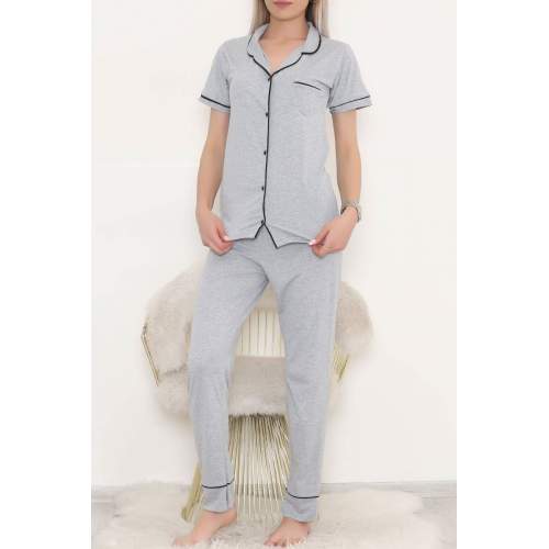 Önü Cepli Pijama Takımı Gri Önü Cepli Pijama Takımı Gri