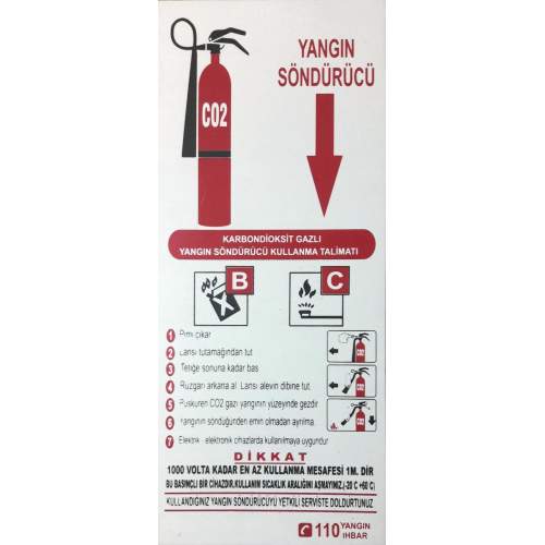 Yangın Söndürücü Uyarı Levhası 12,5x30 KOD: CO2 Yangın Söndürücü Uyarı Levhası 12,5x30 KOD: CO2