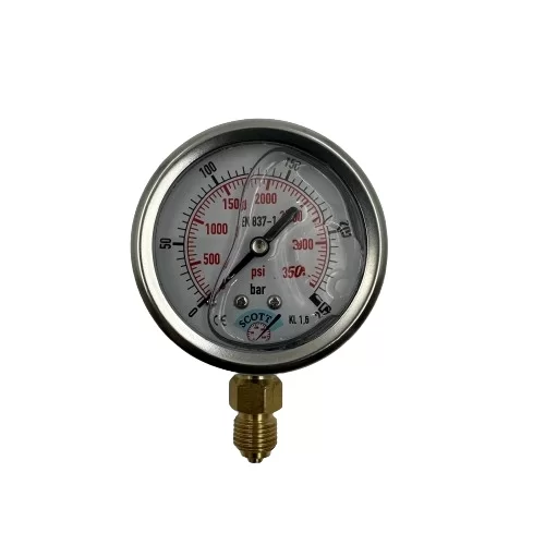 Ø 63 - 0 - 250 BAR 1/4 ALTTAN ÇIKIŞLI GLİSERİNLİ MANOMETRE (Lisinya) Ø 63 - 0 - 250 BAR 1/4 ALTTAN ÇIKIŞLI GLİSERİNLİ MANOMETRE (Lisinya)