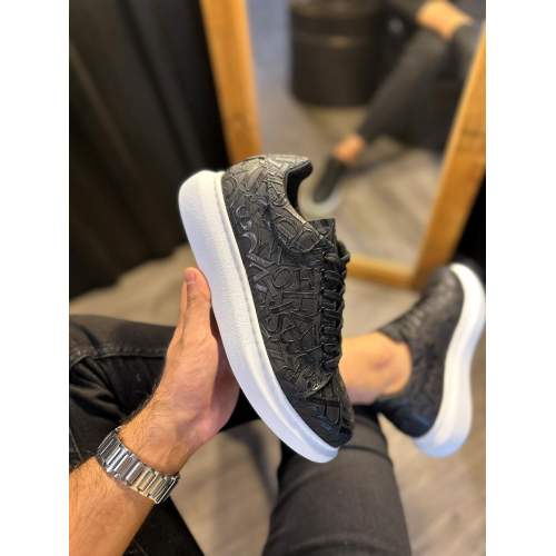 Yüksek Taban Harf Desenli Günlük Ayakkabı  Siyah (Beyaz Taban)