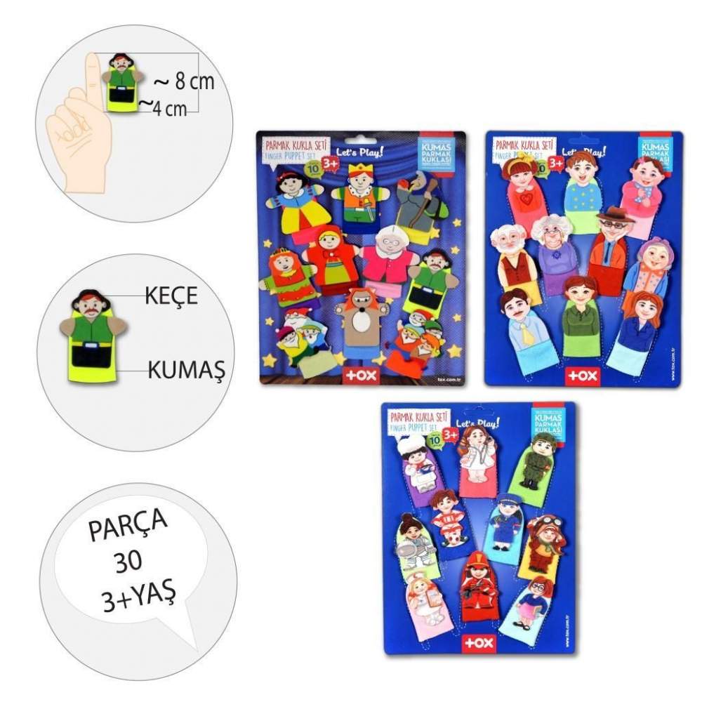 3 Set - 30 Parça Masal Kahramanları, Aile Bireyleri ve Meslekler Parmak Kukla 3 Set - 30 Parça Masal Kahramanları, Aile Bireyleri ve Meslekler Parmak Kukla