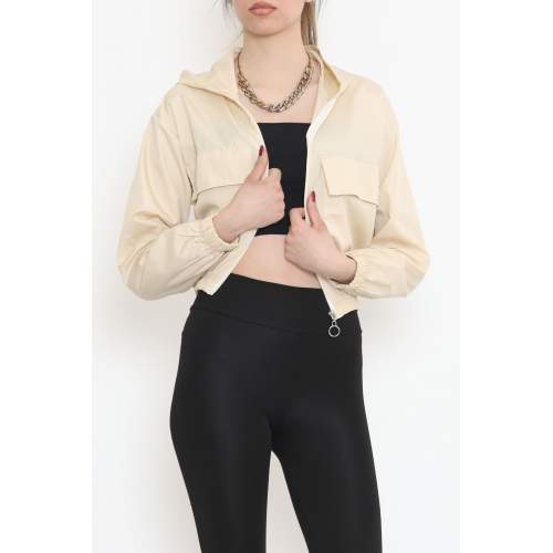 Çift Cepli Crop Yağmurluk Bej Çift Cepli Crop Yağmurluk Bej