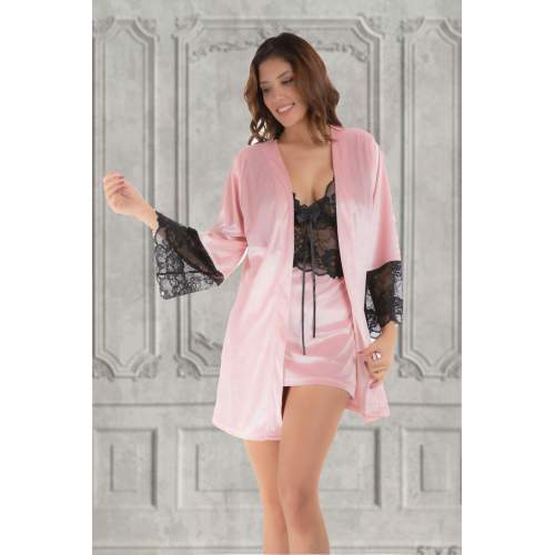 Pudra Kadife Sabahlık & Gecelik Takım 2 Li Pudra Kadife Sabahlık & Gecelik Takım 2 Li