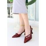 Bordo Rugan Topuklu Ayakkabı