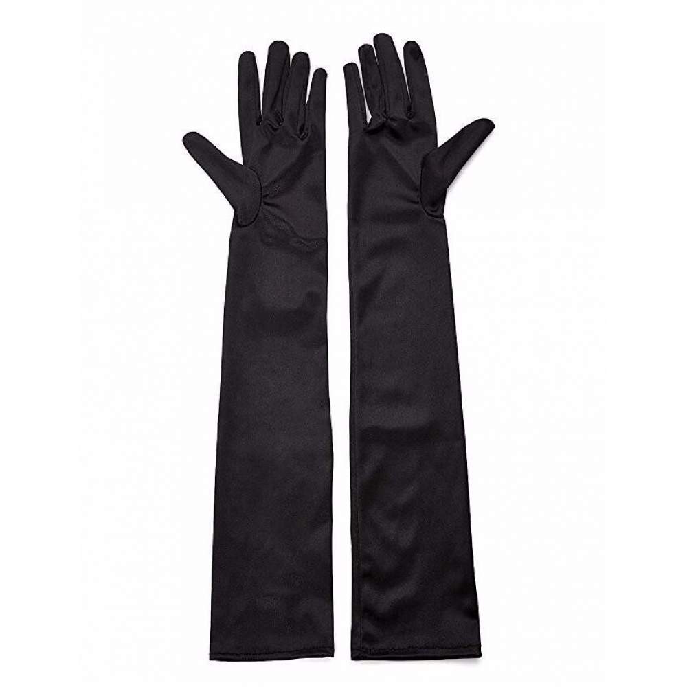 Siyah Renk Likralı Dirseğe Kadar Uzun Kumaş Eldiven 40 cm