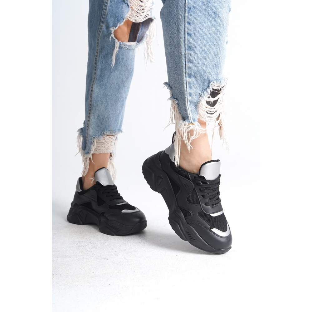 Lisinya948 Bağcıklı Ortopedik Taban Triko Detaylı Kadın Spor Ayakkabı ST Siyah/Gri Lisinya948 Bağcıklı Ortopedik Taban Triko Detaylı Kadın Spor Ayakkabı ST Siyah/Gri