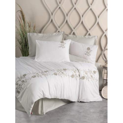 3D Nakışlı Çift Kişilik Saten Nevresim Takımı Urian Bej 3D Nakışlı Çift Kişilik Saten Nevresim Takımı Urian Bej