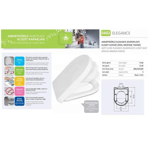 NKP Elagance Amortisörlü+Tak Çıkar Klozet Kapağı NKP Elagance Amortisörlü+Tak Çıkar Klozet Kapağı