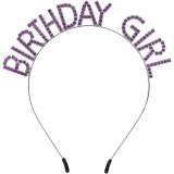 Mor Renk Kristal Taşlı Parlak Birthday Girl Yazılı Taç 16x17 cm