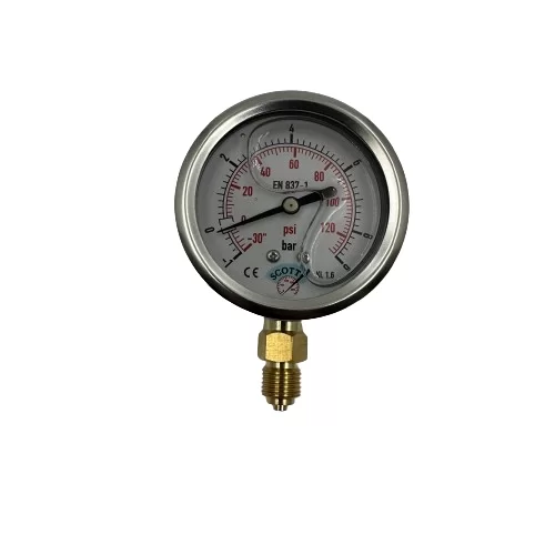 Q 63 - 1 + 9 BAR 1/4 ALTTAN ÇIKIŞLI GLİSERİNLİ MANOMETRE (Lisinya) Q 63 - 1 + 9 BAR 1/4 ALTTAN ÇIKIŞLI GLİSERİNLİ MANOMETRE (Lisinya)