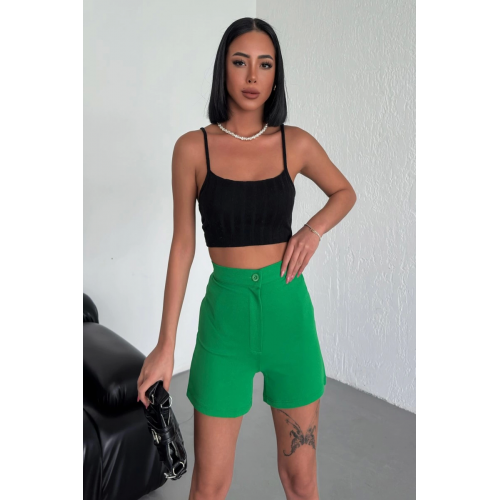 Tarz Ve Rahatlığı Bir Arada Sunan Yüksek Bel Esnek Likralı Krep Şort Yeşil Tarz Ve Rahatlığı Bir Arada Sunan Yüksek Bel Esnek Likralı Krep Şort Yeşil