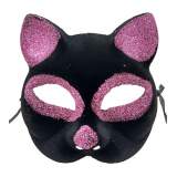 Siyah Renk Pembe Simli Süet Kaplama Kedi Maskesi 18x14 cm