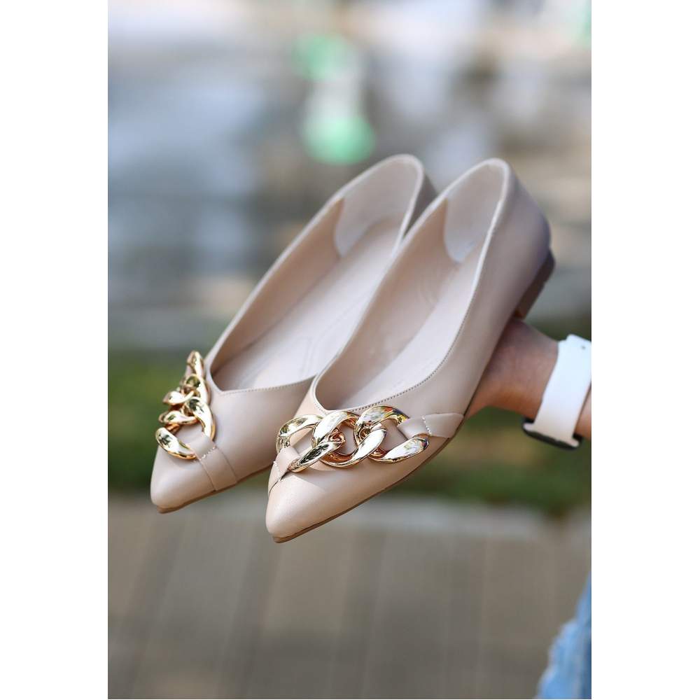 Nude Cilt Zincirli Babet Ayakkabı