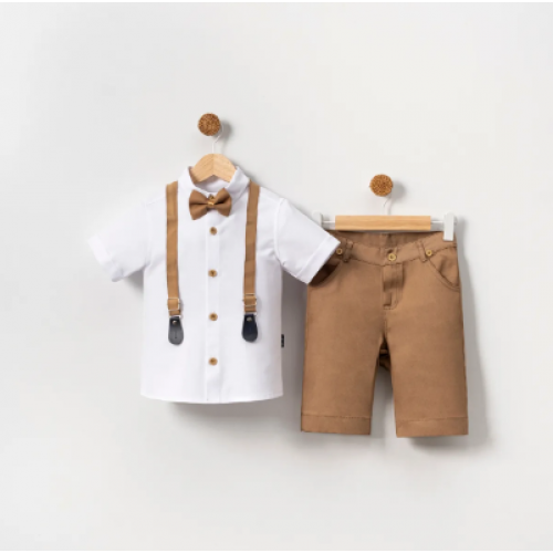 MARY KİDS Erkek Çocuk 2’li Takım Askılı Papyonlu Gömlek ve Şort Kombini MARY KİDS Erkek Çocuk 2’li Takım Askılı Papyonlu Gömlek ve Şort Kombini