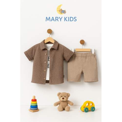 MARY KİDS Erkek Çocuk 3’lü Yazlık Takım Şık Gömlek Tişört ve Şort Kombini MARY KİDS Erkek Çocuk 3’lü Yazlık Takım Şık Gömlek Tişört ve Şort Kombini