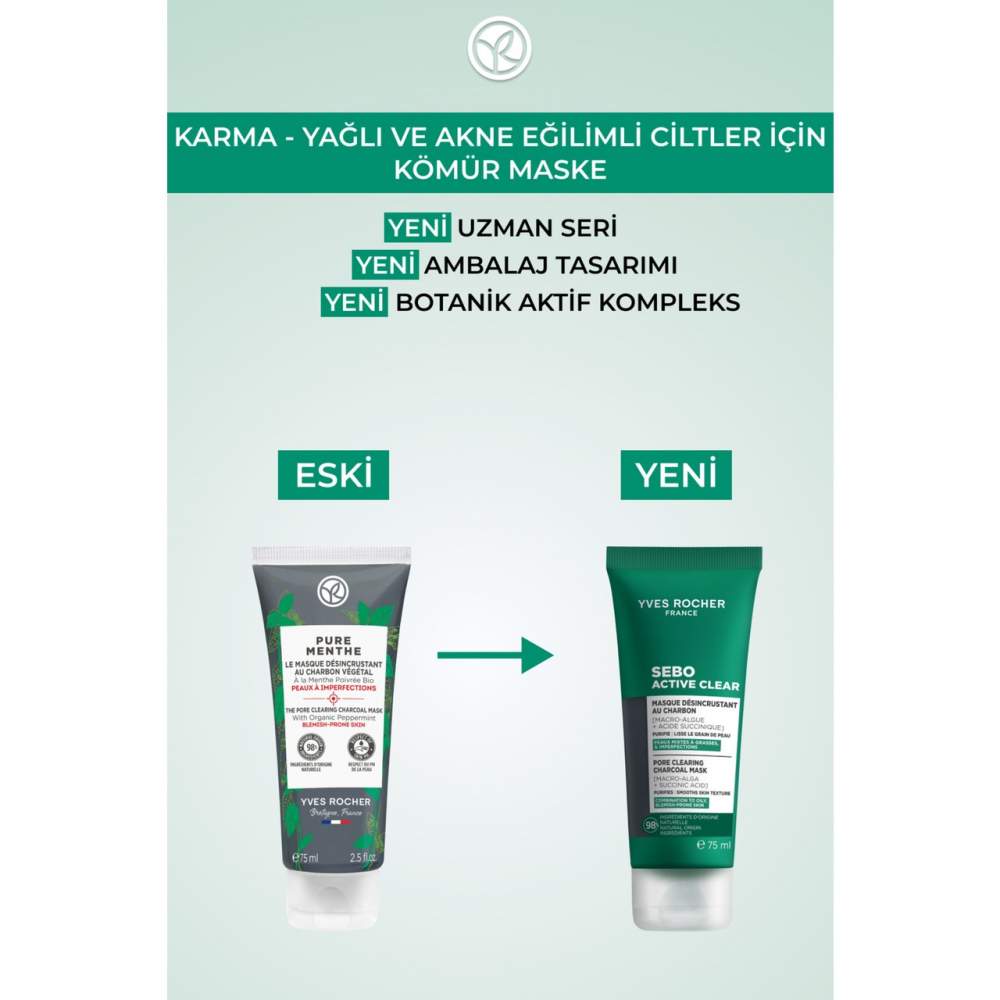 Yves Rocher Arındırıcı Siyah Nokta Karşıtı Kömür Maske-Süksinik Asit-Sebo Active Clear Botanik Kompleks-75ml Yves Rocher Arındırıcı Siyah Nokta Karşıtı Kömür Maske-Süksinik Asit-Sebo Active Clear Botanik Kompleks-75ml