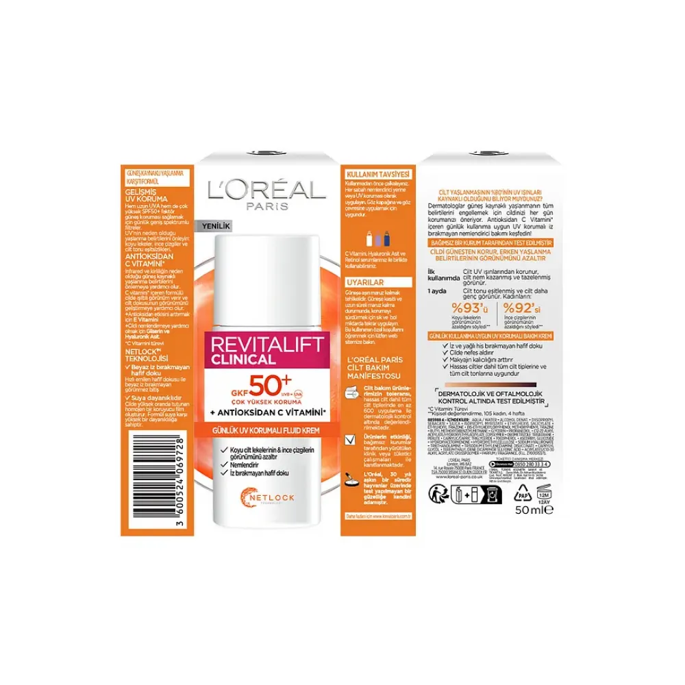 Loreal Paris Revitalift Clinical SPF50+ 50 ml Yüz Güneş Kremi Loreal Paris Revitalift Clinical SPF50+ 50 ml Yüz Güneş Kremi