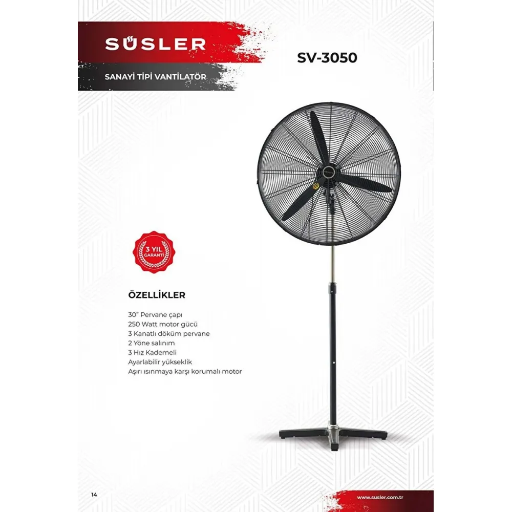 Süsler SV-3050 Siyah Sanayi Tipi Ayaklı Vantilatör Süsler SV-3050 Siyah Sanayi Tipi Ayaklı Vantilatör
