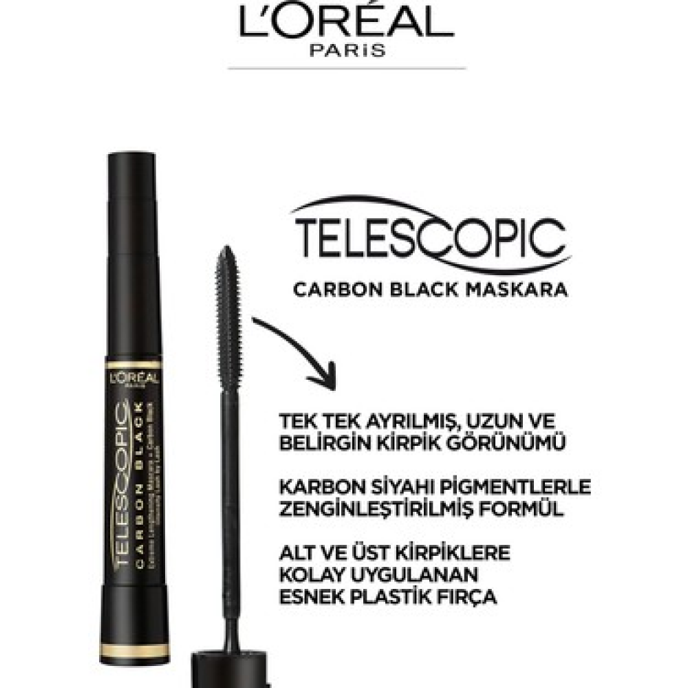 Loreal Paris Telescopic Extreme Lenghtening Mascara Extra Black Koyu Siyah Maskara Loreal Paris Telescopic Extreme Lenghtening Mascara Extra Black Koyu Siyah Maskara